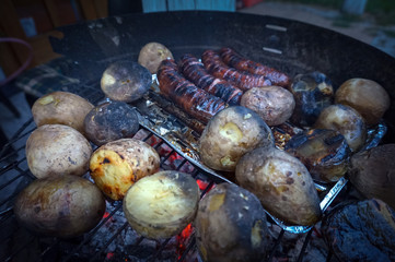 Grilled sausage and potaoes