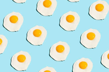 Fried eggs pattern on blue background