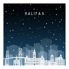Fototapeta premium Winter night in Halifax. Night city in flat style for banner, poster, illustration, background.