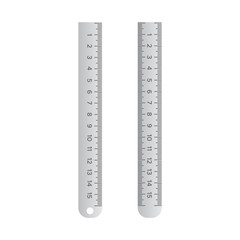 Metallic school rulers. Ruler centimeter, millimeter, decimeter vector illustration