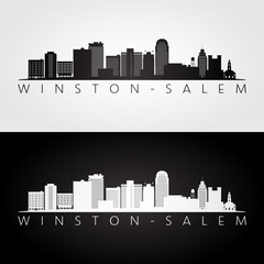 Winston–Salem, USA skyline and landmarks silhouette, black and white design, vector illustration.
