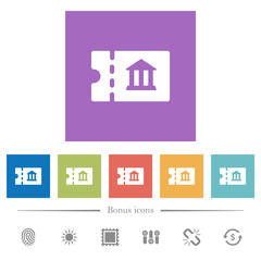 Museum discount coupon flat white icons in square backgrounds