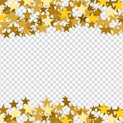 Christmas decoration with copy space. Golden stars template on empty background, to customize a poster, a card, a cover.