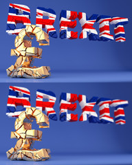 BREXIT - UK leaving the european union - broken pound sign and the word brexit - versions with and without DOF effect - 3D rendering 