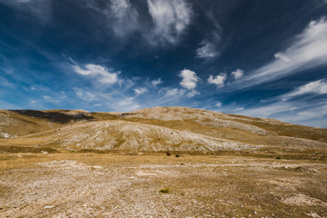 Horizon and blue sky in rural Bosnia steppe