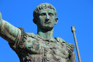 Rome, Italy. Bronze statue of Augustus Ottaviano, the first Roman emperor. Located in Imperial...