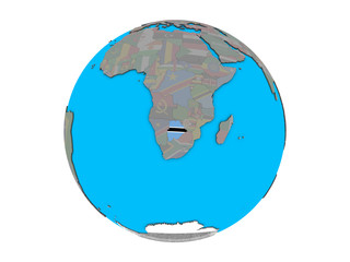 Botswana with embedded national flag on blue political 3D globe. 3D illustration isolated on white background.