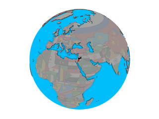Jordan with embedded national flag on blue political 3D globe. 3D illustration isolated on white background.