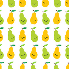 Cute pears seamless pattern in cartoon style