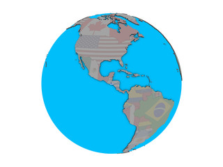 El Salvador with embedded national flag on blue political 3D globe. 3D illustration isolated on white background.