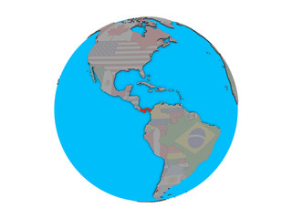 Panama with embedded national flag on blue political 3D globe. 3D illustration isolated on white background.