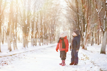 Children in winter park play