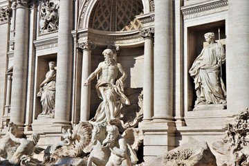 Naklejka premium Rome, Italy - View of some details of the Trevi Fountain, one of the most famous fountains in the world. 
