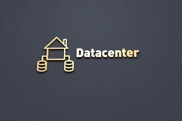 Illustration of Datacenter with yellow text on grey background