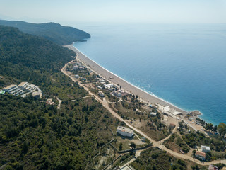 Aerial drone view of Dhermi Beach, Albania - Located in Albanian Riviera 