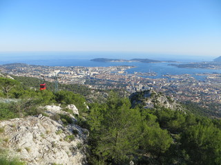 View on the city of Marseille with islands and cable cars