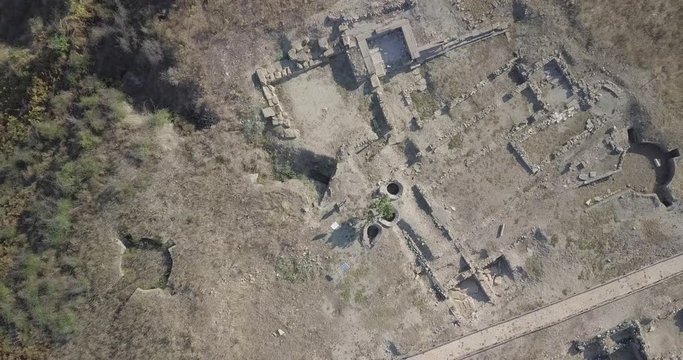 Birdseye view of the Byzantine archaeological park of Finiq (Phoenice) located in south Albania - Delvine , Vlore country -4k