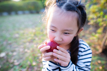 リンゴを食べている女の子