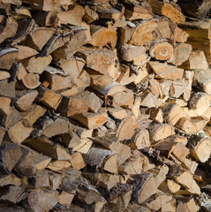 Chipped and sawn wood for kindling the furnace. House heating.