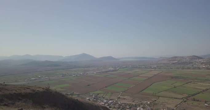 Aerial view of the fields from Finiq (Phoenice) archaeological park.  Taken in autumn - 4k