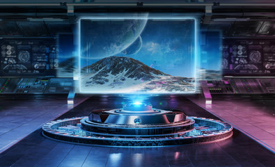 Modern billboard mockup in futuristic interior 3d rendering