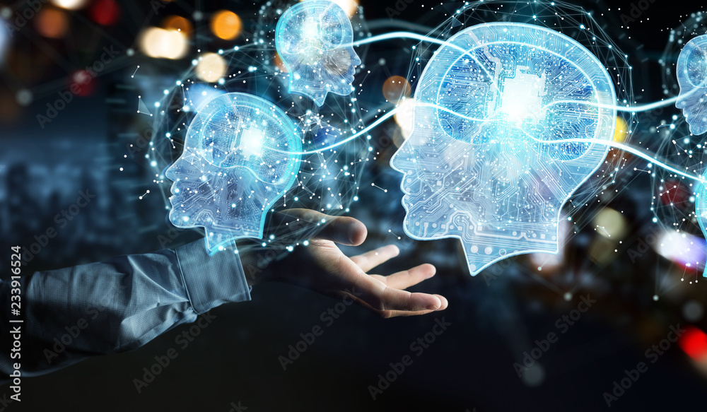 Leinwandbilder Businessman creating artificial intelligence 3D rendering