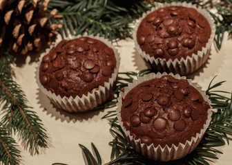 Three chocolate chip cupcakes