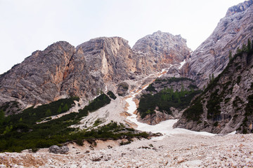 Mudflow with snow high in the Alpine mountains