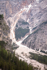 Mudflow with snow high in the Alpine mountains