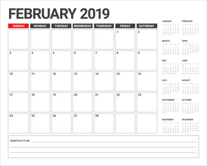 February 2019 desk calendar vector illustration