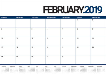 February 2019 desk calendar vector illustration