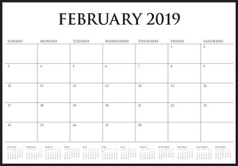 February 2019 desk calendar vector illustration