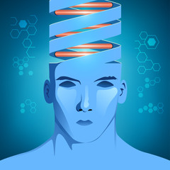 scientific abstract theme, shape of DNA combined with human head