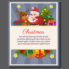 cute happy christmas theme poster happy santa flat style