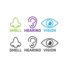 Five senses vector icons set isolated white. Smell and see, feel and hear illustration
