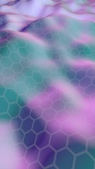 Obraz premium Colorful honeycomb with a gradient color on a light background. Perspective view on polygon look like honeycomb. Wavy surface. Isometric geometry. 3D illustration