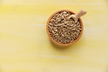 Sunflower seed in the bowl isolated on white