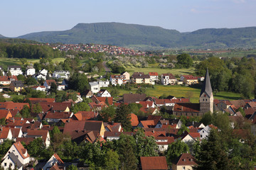 Obraz premium Blick auf Faurndau mit der romanischen Stiftskirche