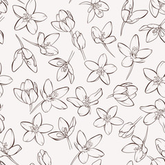 Seamless pattern with hand-drawn  flowers. Element for design. Hand-drawn contour lines and strokes.