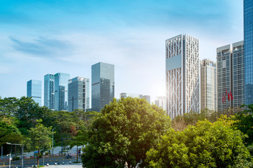 Obraz premium Architectural landscape of commercial building in central town