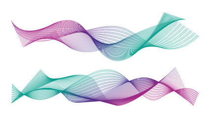 Wave of the many colored lines. Abstract wavy stripes on a white background isolated. Creative line art. Design elements created using the Blend Tool. 