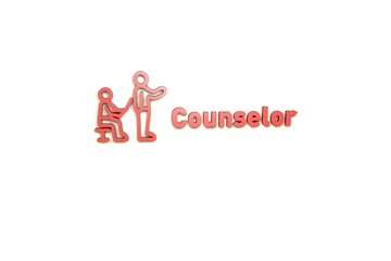 Illustration of Counselor with red text on light background