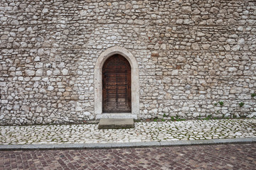 Medieval Stone Castle Wall With Door