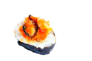 Akagai sushi on white background