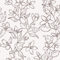 Seamless pattern with hand-drawn  flowers. Element for design. Hand-drawn contour lines and strokes.