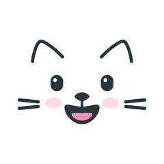 Cute happy cat face icon on white background