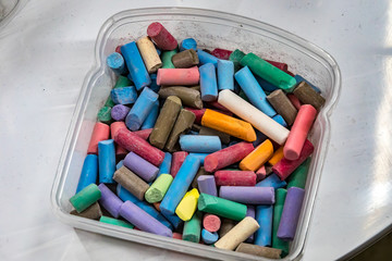 Colored chalks at school