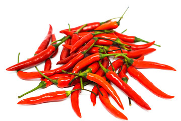 Red spicy chilies isolated on white background