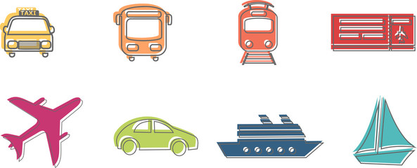 Pictograms or icons of transport vehicles