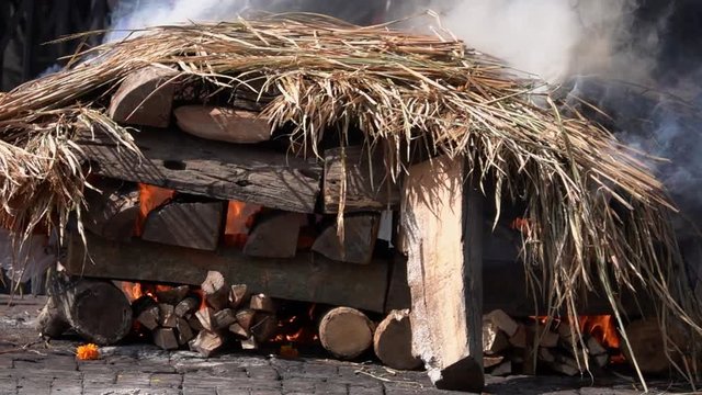 Human Cremation Ceremony in Pashupatinath Temple, Kathmandu, Nepal